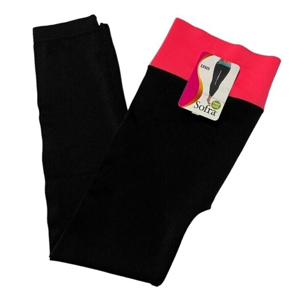 Sofra Leggings - Ladies Stretch Capri Leggings One Size EX925 Hot Pink / Black